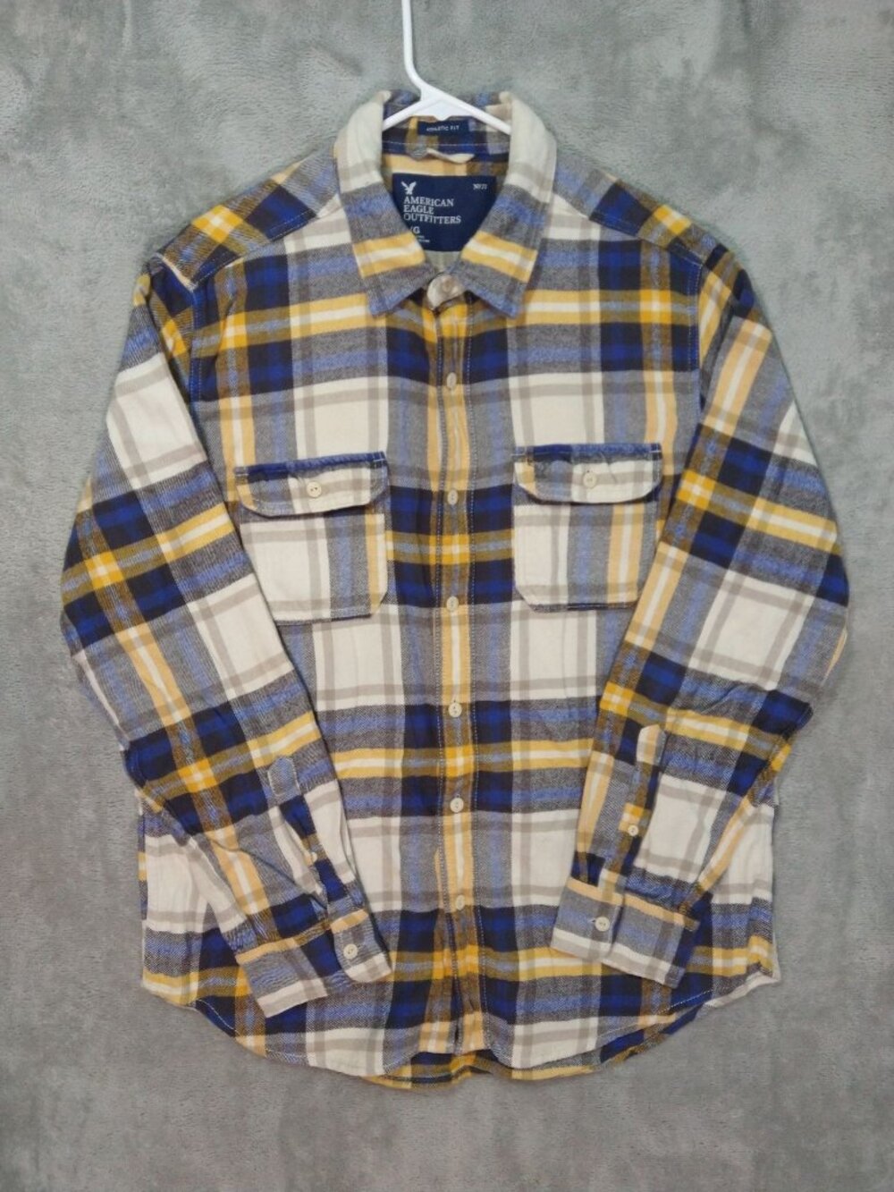 American Eagle Shirt Mens Large Plaid Flannel Athletic Fit Long Sleeve